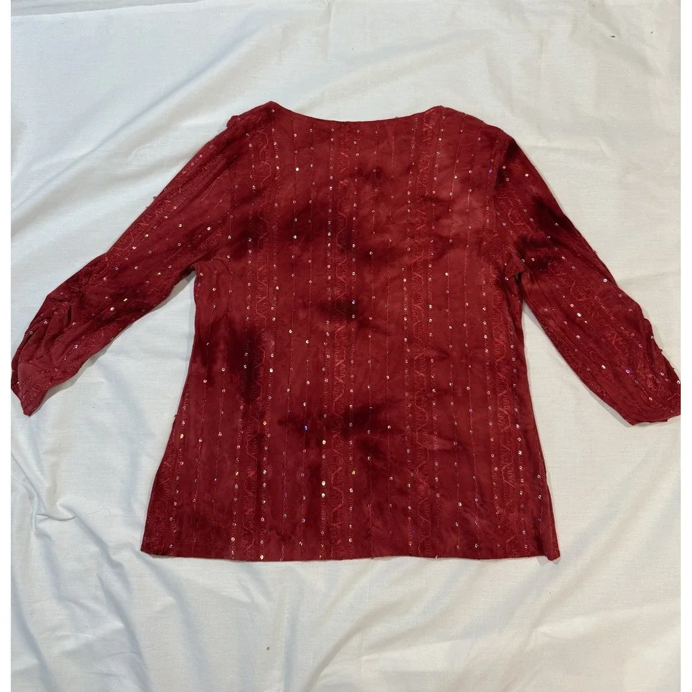 CATO Red Tie Dye Ruffle Top with‎ Sequins - Size Large